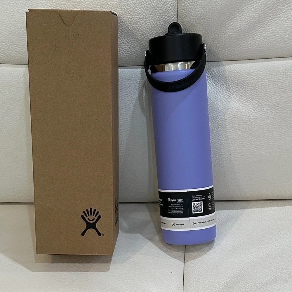 NIB Hydro Flask24-Ounce Wide Mouth Water Bottle with Straw Lid Color: Lupine